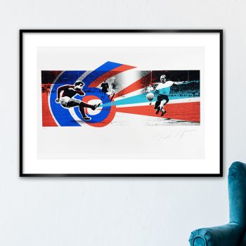 blue and comfortable armchair near white wall in living room